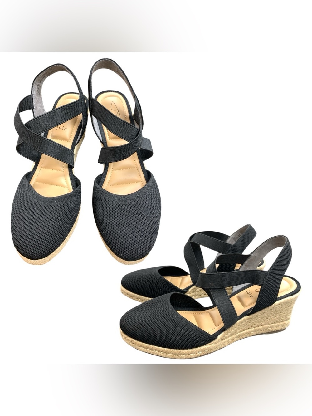 Joie Black Crisscross Espadrille Wedge Sandals S9